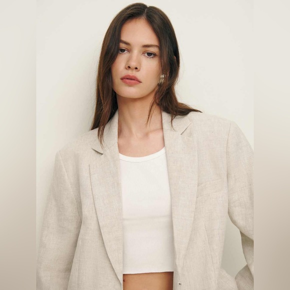 NWT Reformation Drew Oversized Linen Blazer in Oatmeal - Picture 3 of 10